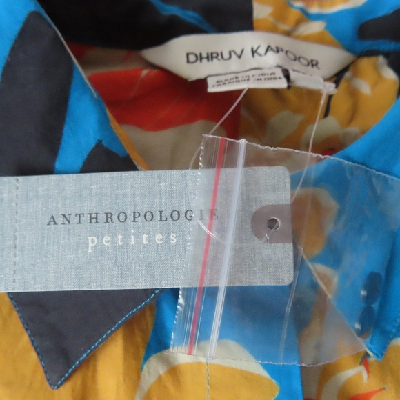 anthropologie petites DHRUV KAPOOR COBALT BLUE FLORAL SHIRT, SIZE XSP NWT - Picture 6 of 7